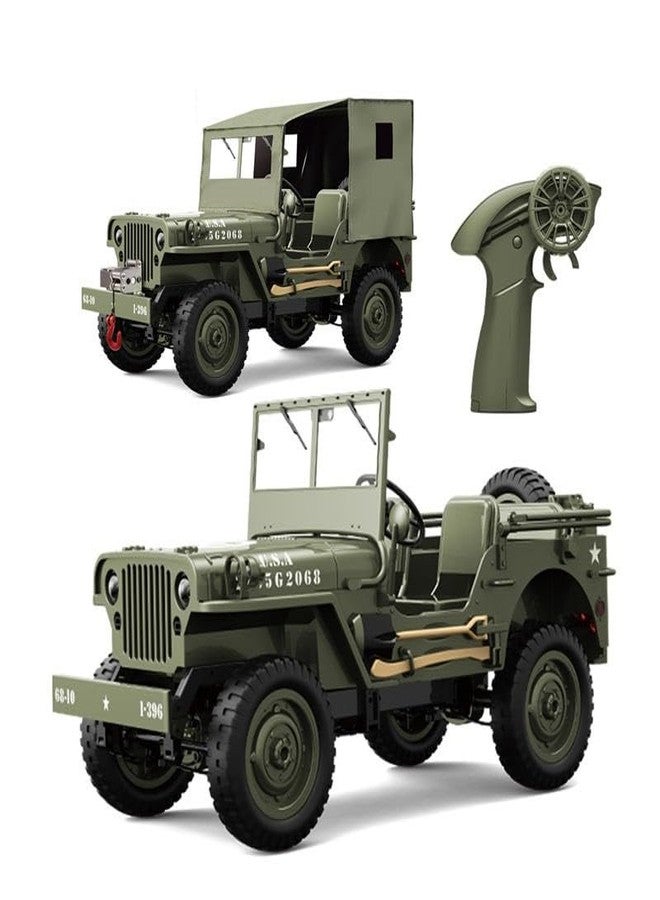 JOYJAY 1/10 Willys MB Jeep RC Car 4WD Off Road Vehicle RTR Multifunctional Jeep Car 2.4GHz Military Truck 4x4 RC Crawler with Car Light Two Batteries for Kids Gift - Image 1